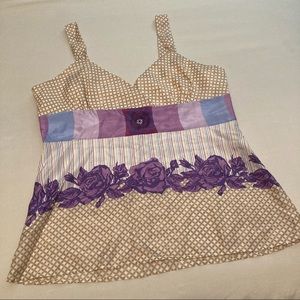 Silk HALOGEN Floral Mixed Media Smock Dress Tank Top